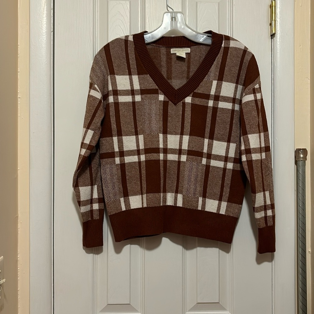 V Neck Plaid Sweater